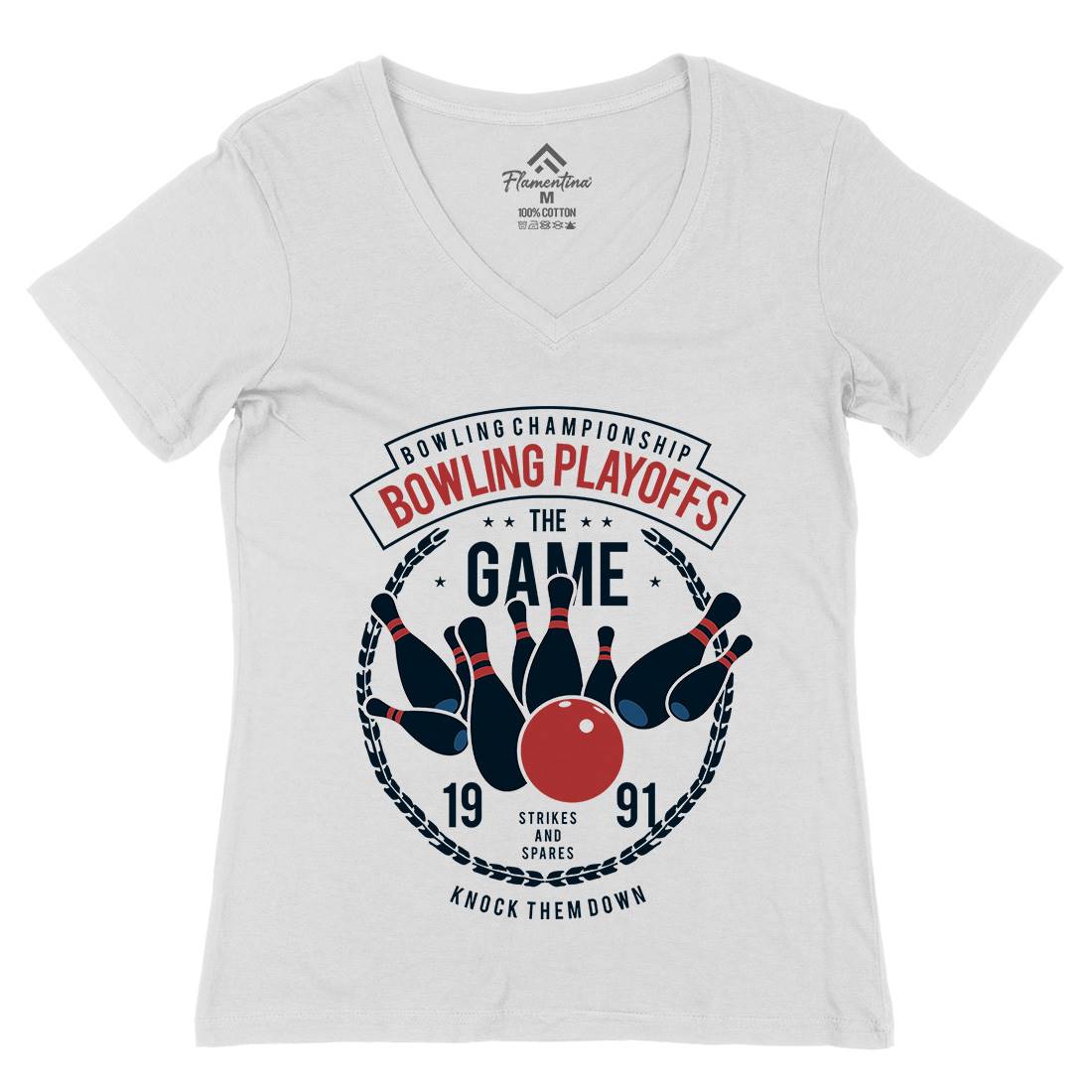 Bowling Playoffs Womens Organic V-Neck T-Shirt Sport B384