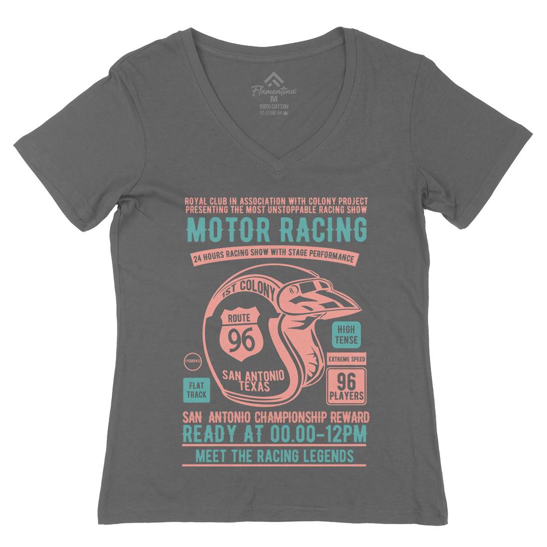 Motor Racing Womens Organic V-Neck T-Shirt Motorcycles B385