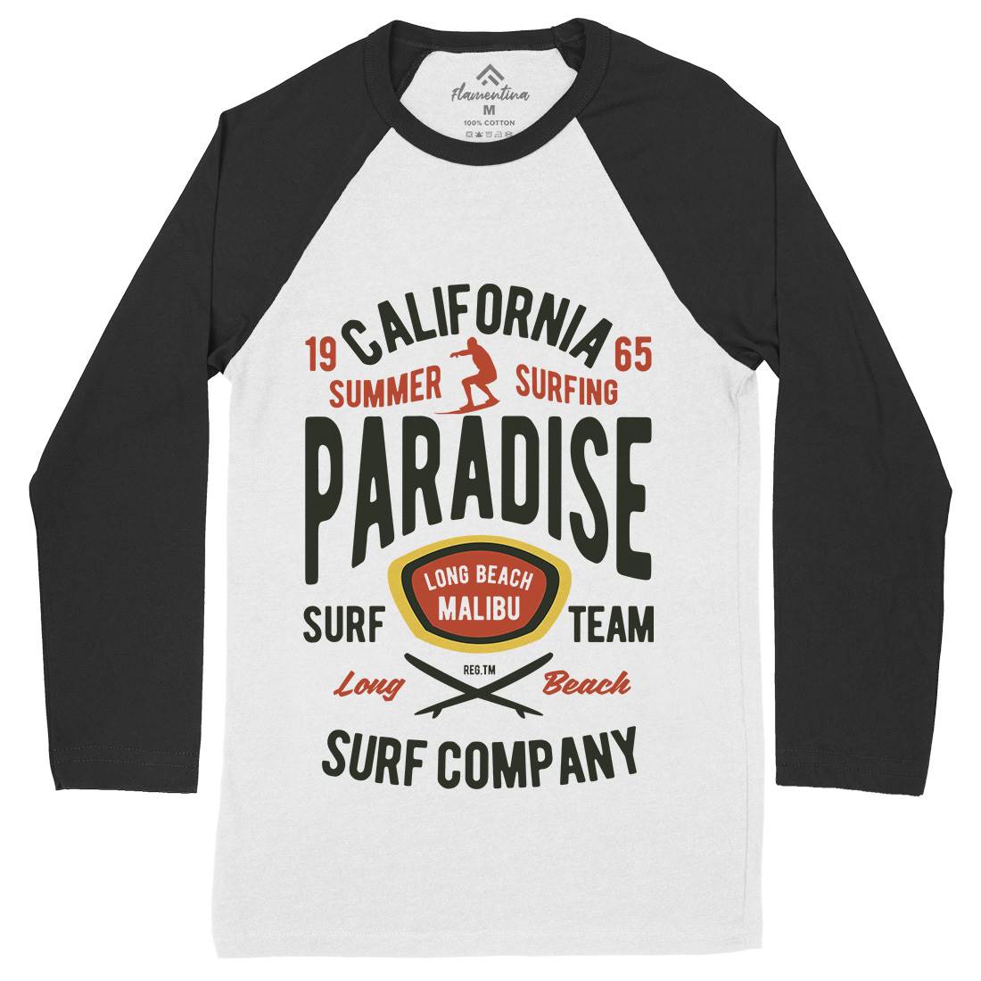 California Summer Surfing Paradise Mens Long Sleeve Baseball T-Shirt Surf B387