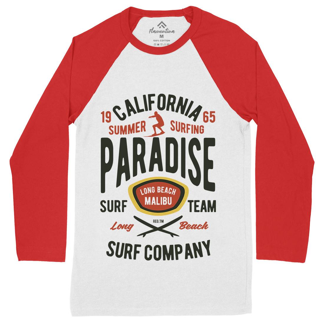 California Summer Surfing Paradise Mens Long Sleeve Baseball T-Shirt Surf B387