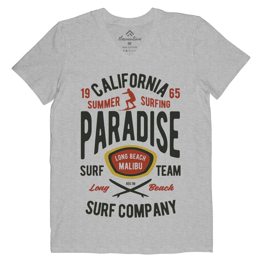 California Summer Surfing Paradise Mens Organic V-Neck T-Shirt Surf B387