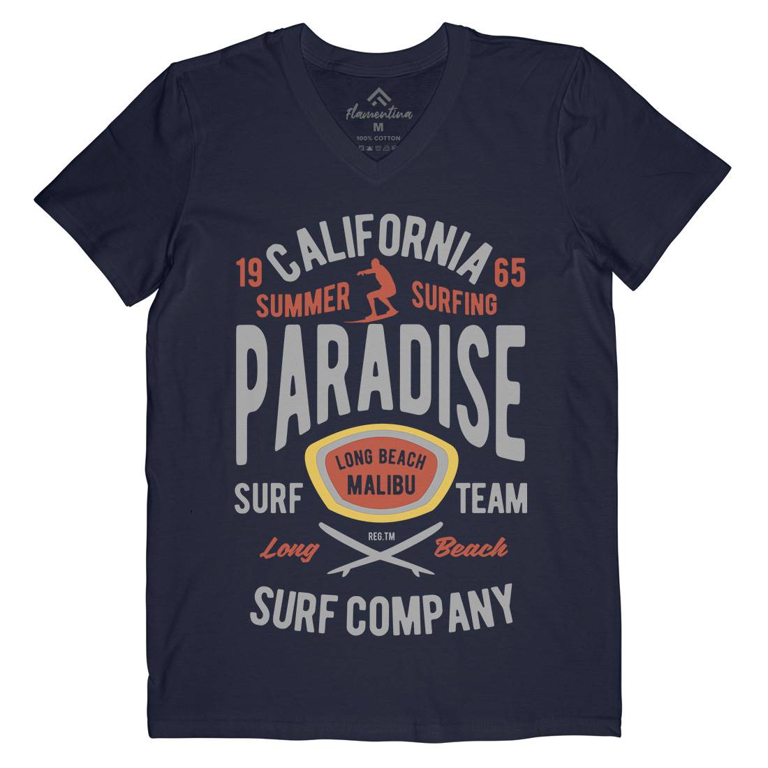 California Summer Surfing Paradise Mens Organic V-Neck T-Shirt Surf B387