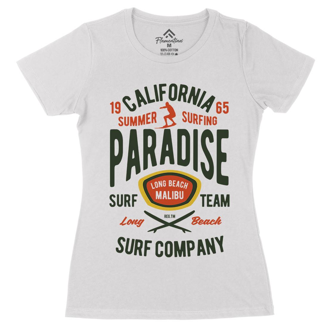 California Summer Surfing Paradise Womens Organic Crew Neck T-Shirt Surf B387
