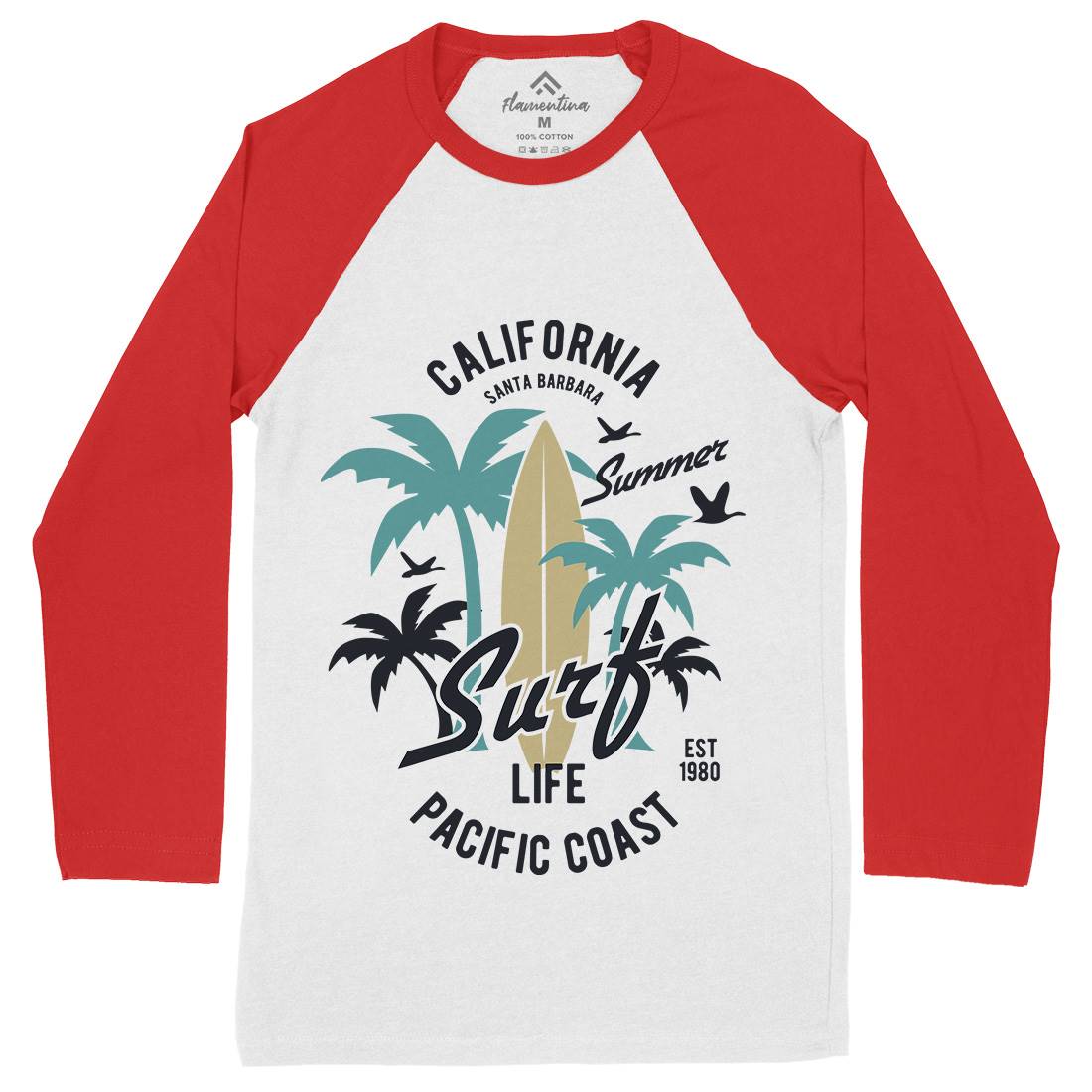 California Surfing Mens Long Sleeve Baseball T-Shirt Surf B388