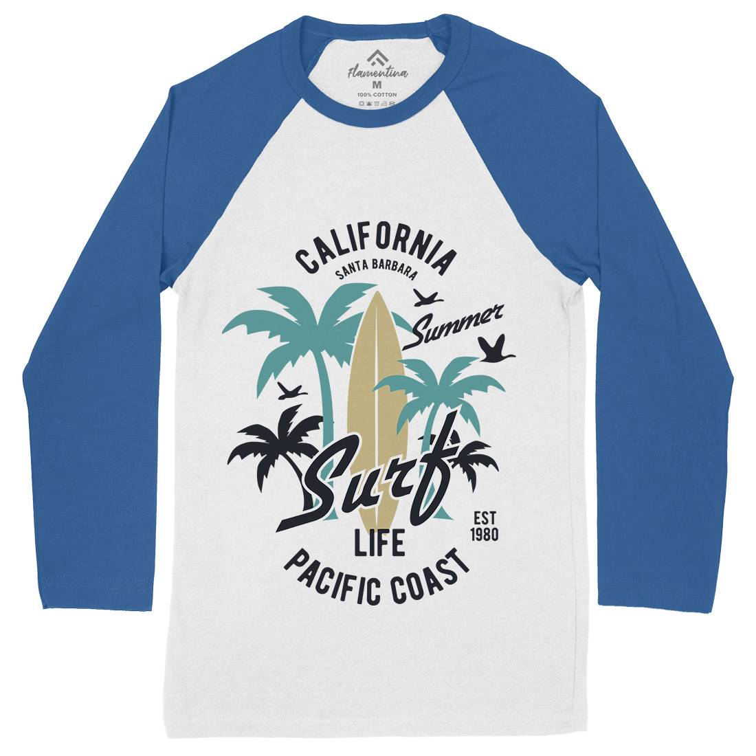 California Surfing Mens Long Sleeve Baseball T-Shirt Surf B388