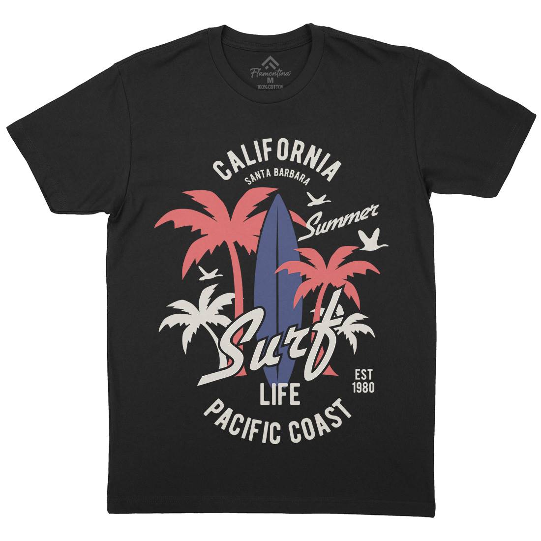 California Surfing Mens Organic Crew Neck T-Shirt Surf B388