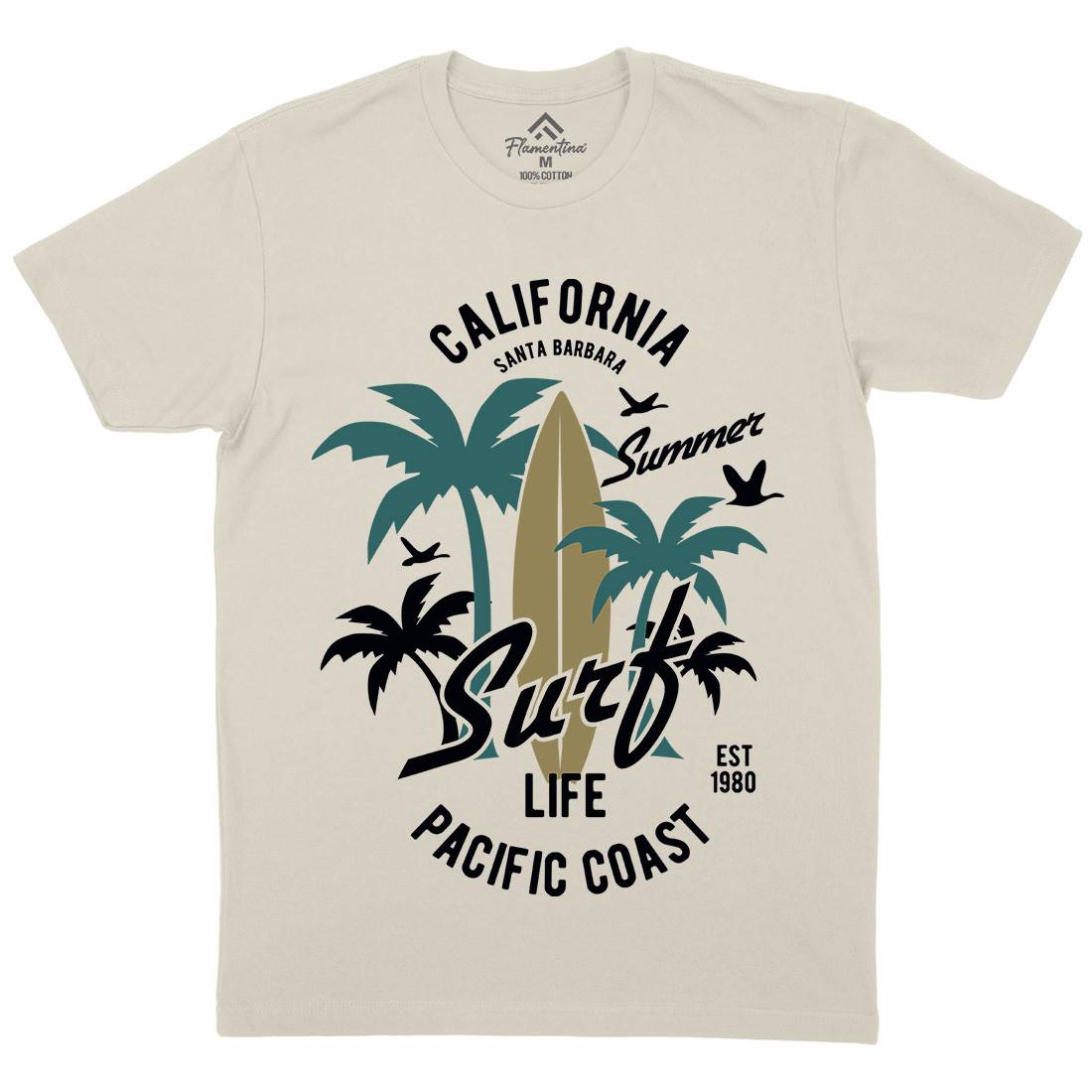 California Surfing Mens Organic Crew Neck T-Shirt Surf B388