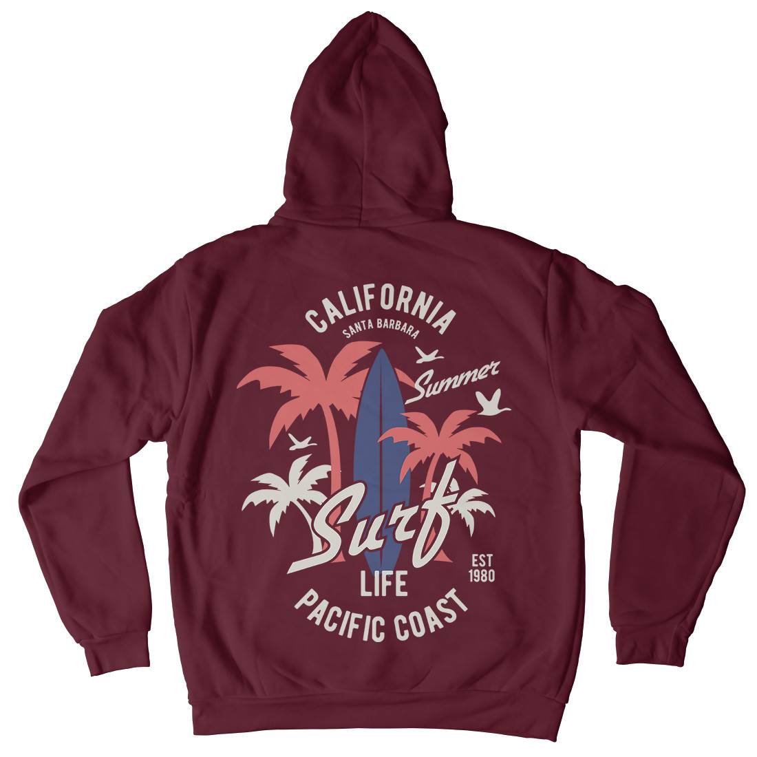 California Surfing Mens Hoodie With Pocket Surf B388