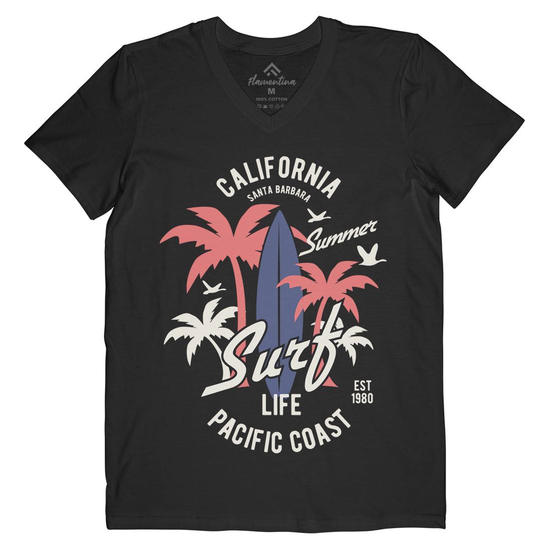 California Surfing Mens V-Neck T-Shirt Surf B388