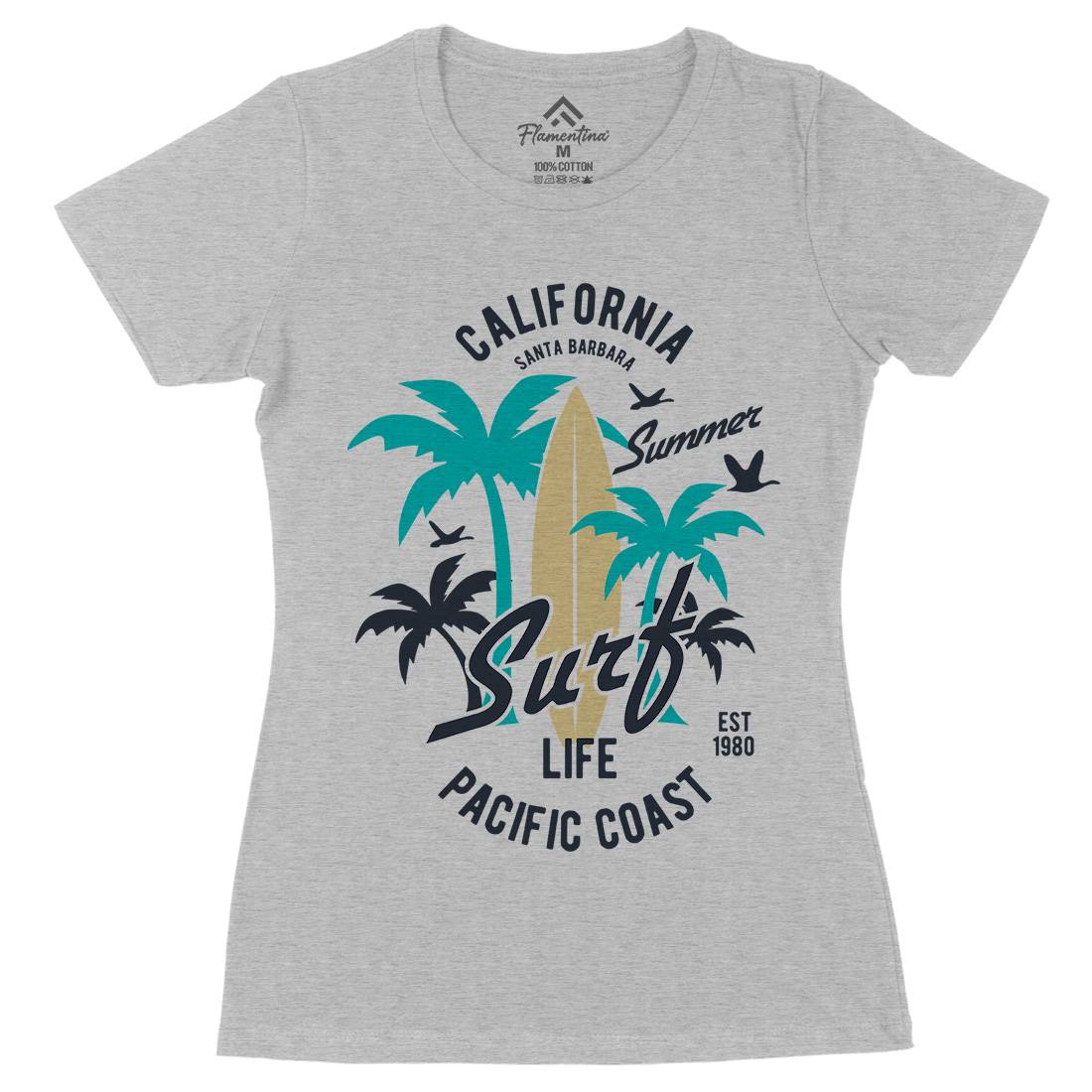 California Surfing Womens Organic Crew Neck T-Shirt Surf B388