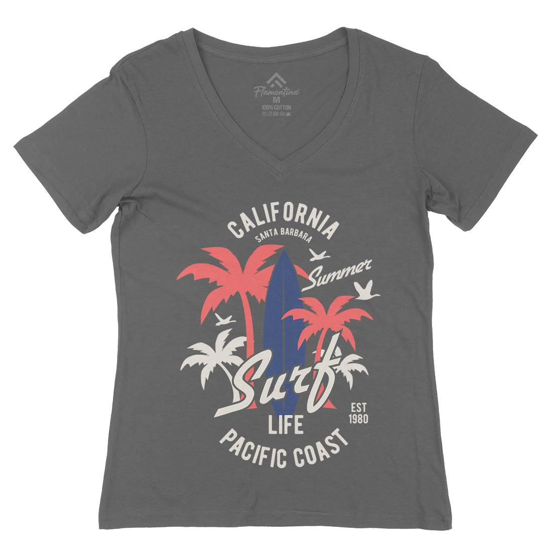 California Surfing Womens Organic V-Neck T-Shirt Surf B388