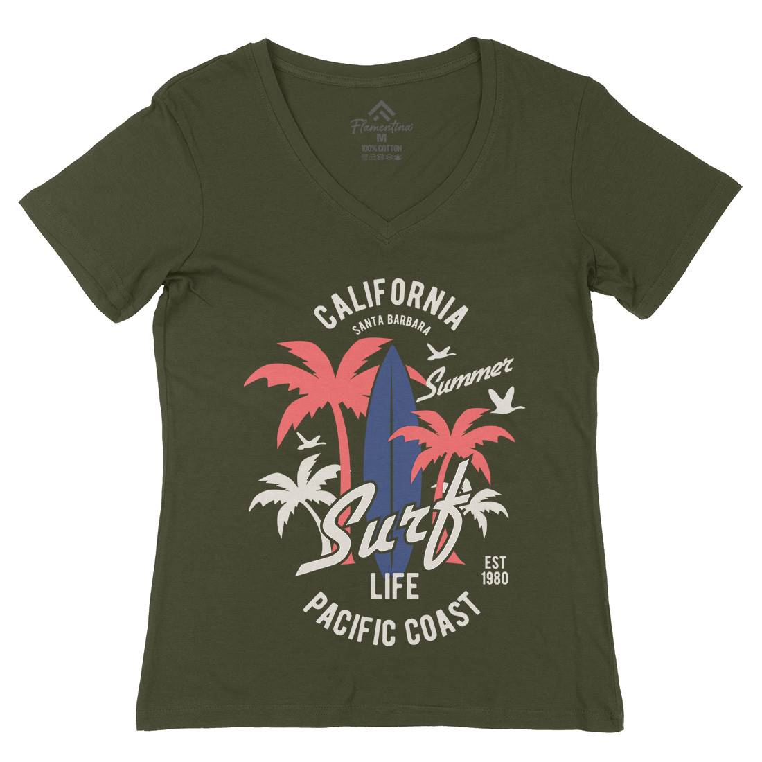 California Surfing Womens Organic V-Neck T-Shirt Surf B388