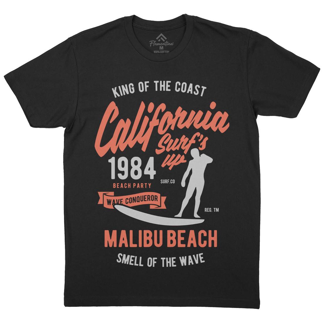 California Surfs Up Mens Organic Crew Neck T-Shirt Surf B389