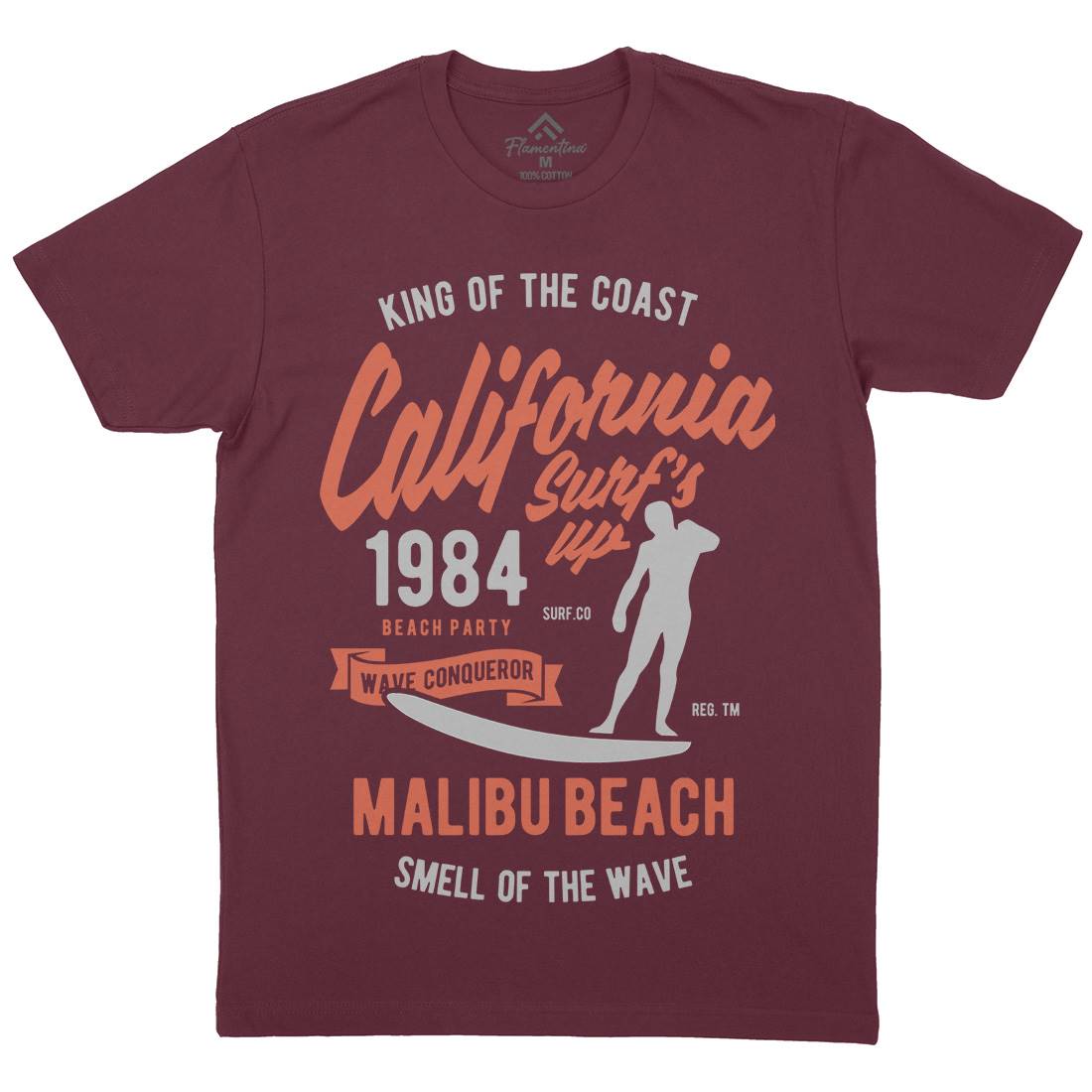California Surfs Up Mens Organic Crew Neck T-Shirt Surf B389