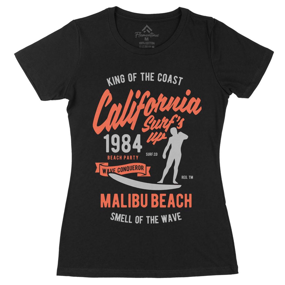 California Surfs Up Womens Organic Crew Neck T-Shirt Surf B389