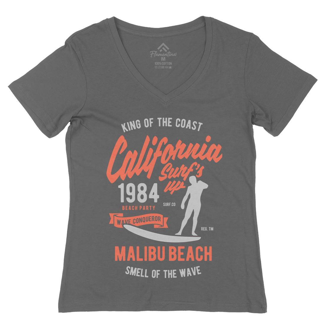 California Surfs Up Womens Organic V-Neck T-Shirt Surf B389