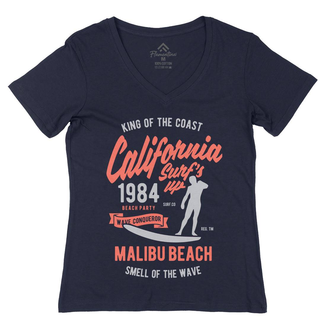 California Surfs Up Womens Organic V-Neck T-Shirt Surf B389