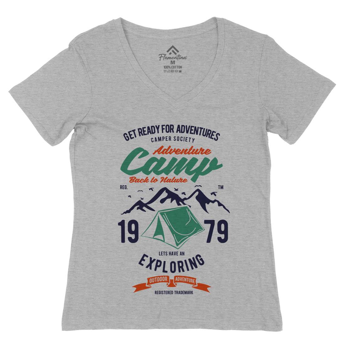 Camp Adventure Womens Organic V-Neck T-Shirt Nature B391