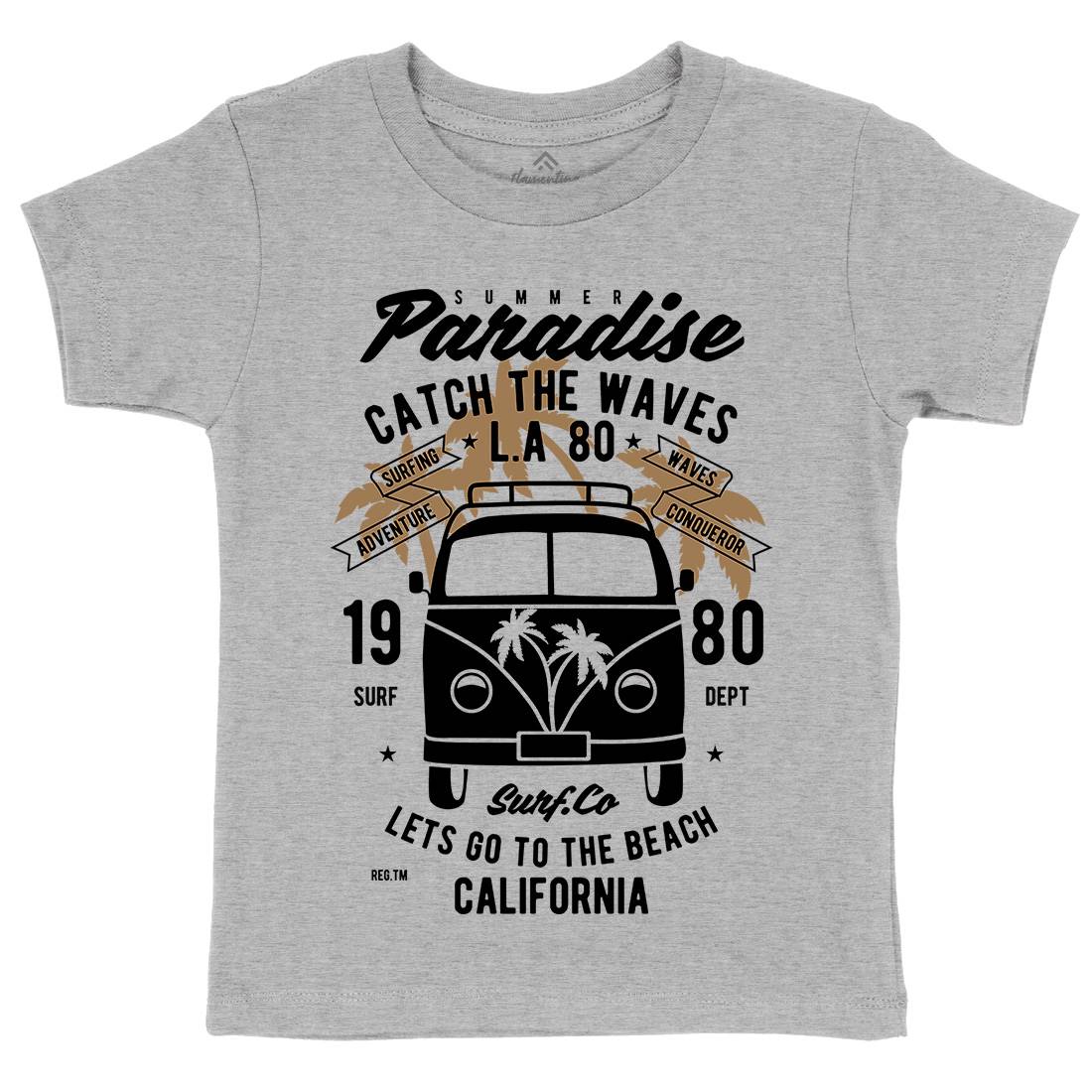 Catch The Waves Surfing Van Kids Organic Crew Neck T-Shirt Surf B393