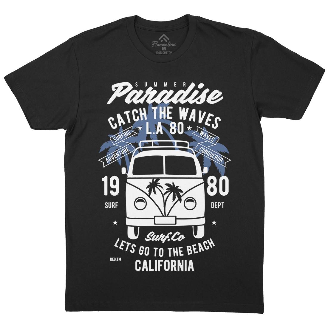 Catch The Waves Surfing Van Mens Crew Neck T-Shirt Surf B393