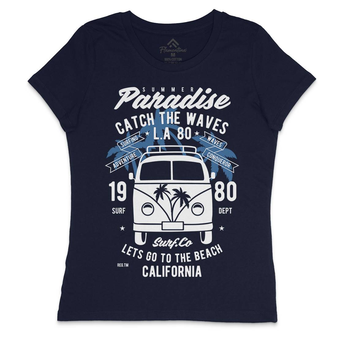 Catch The Waves Surfing Van Womens Crew Neck T-Shirt Surf B393