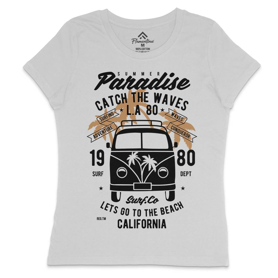 Catch The Waves Surfing Van Womens Crew Neck T-Shirt Surf B393