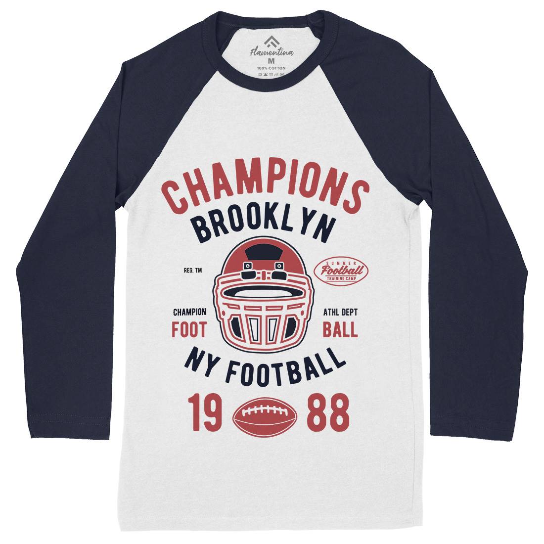 Champion Brooklyn Football Mens Long Sleeve Baseball T-Shirt Sport B394