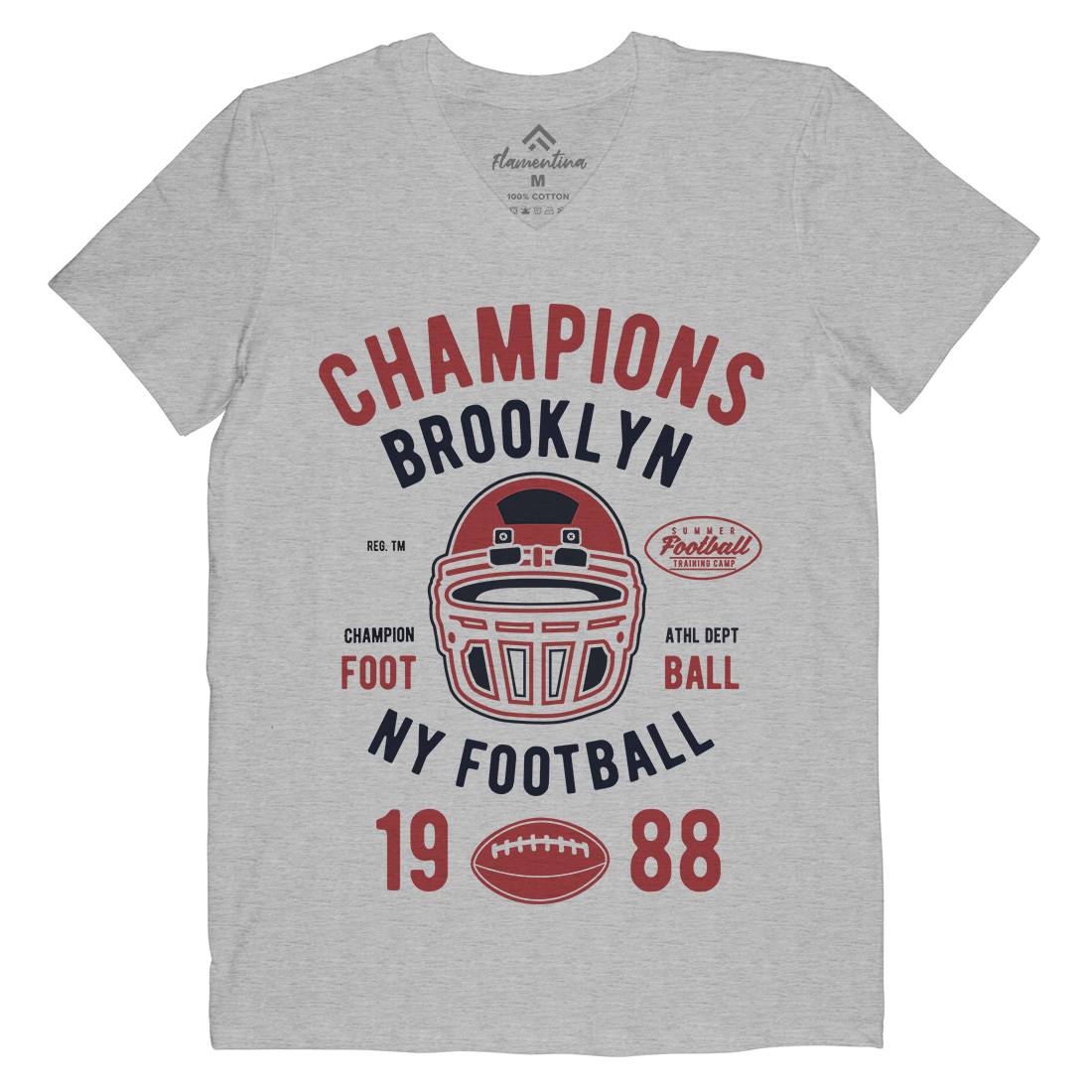 Champion Brooklyn Football Mens Organic V-Neck T-Shirt Sport B394