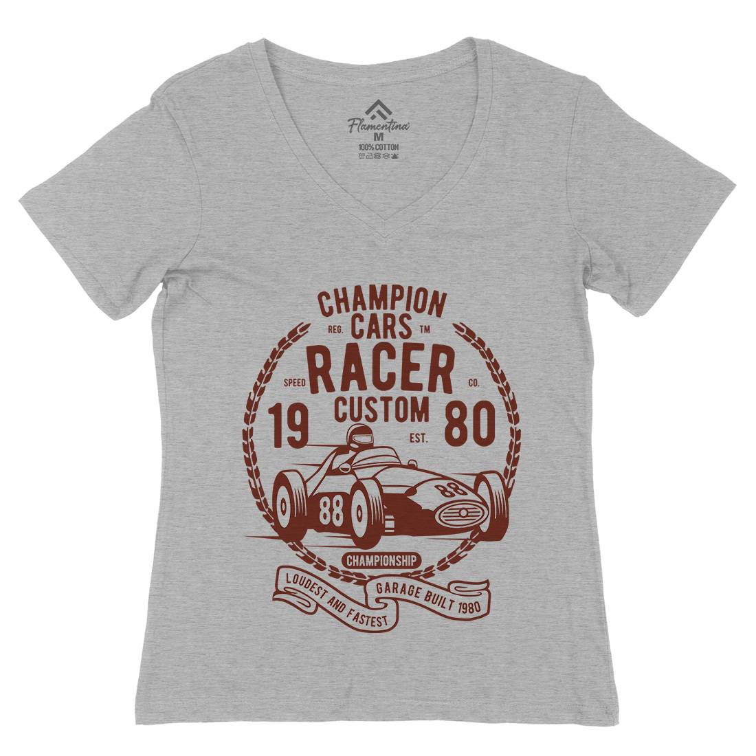 Champion Cars Racer Womens Organic V-Neck T-Shirt Cars B395
