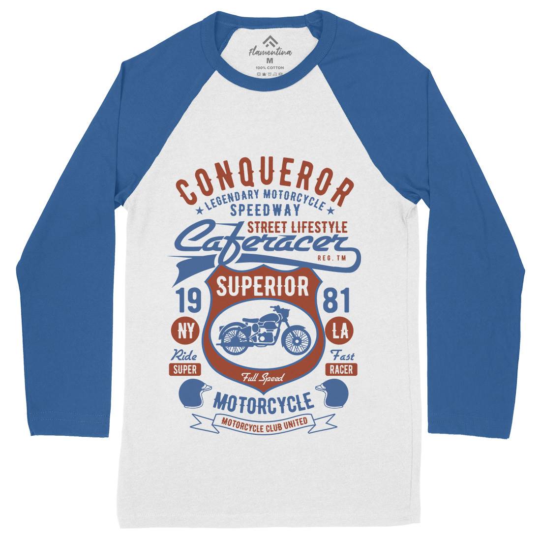 Conqueror Speedway Mens Long Sleeve Baseball T-Shirt Motorcycles B398