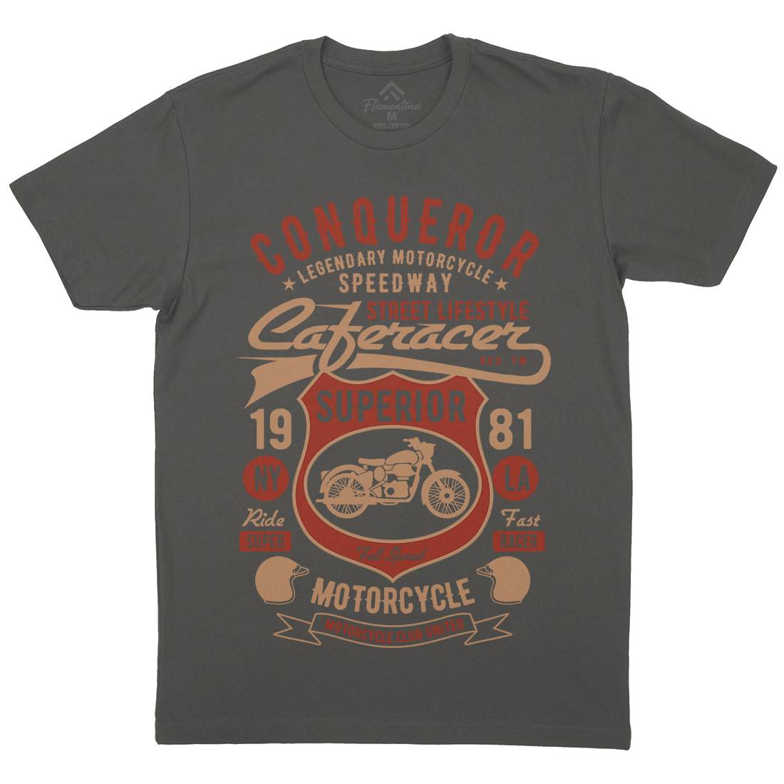 Conqueror Speedway Mens Organic Crew Neck T-Shirt Motorcycles B398