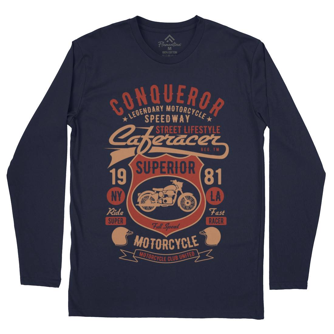 Conqueror Speedway Mens Long Sleeve T-Shirt Motorcycles B398
