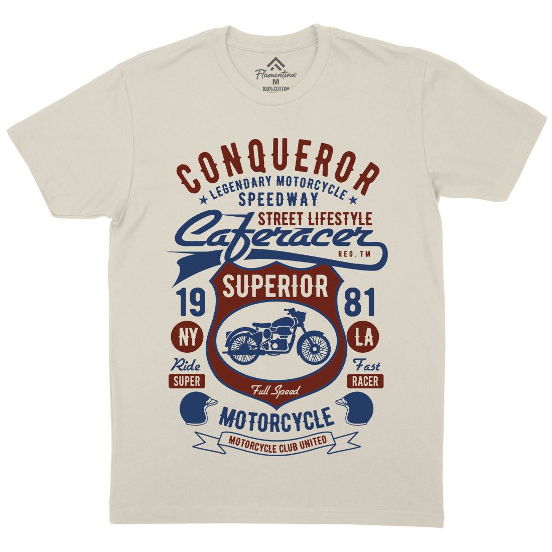 Conqueror Speedway Mens Organic Crew Neck T-Shirt Motorcycles B398