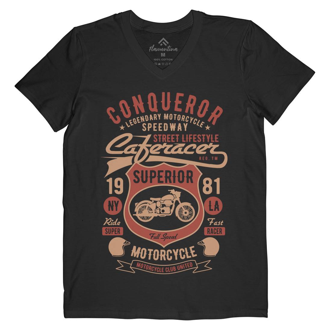 Conqueror Speedway Mens Organic V-Neck T-Shirt Motorcycles B398