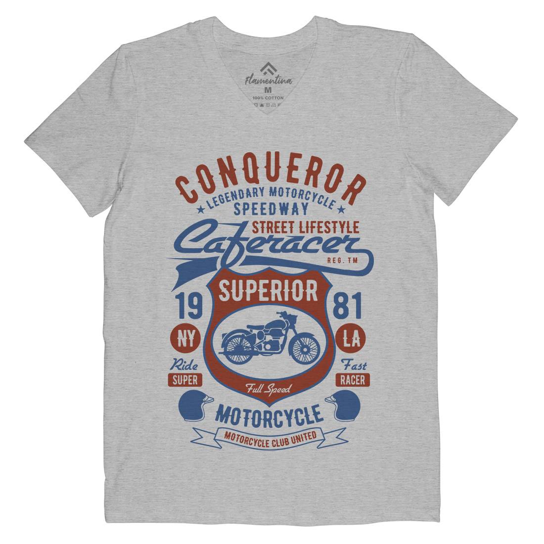 Conqueror Speedway Mens V-Neck T-Shirt Motorcycles B398