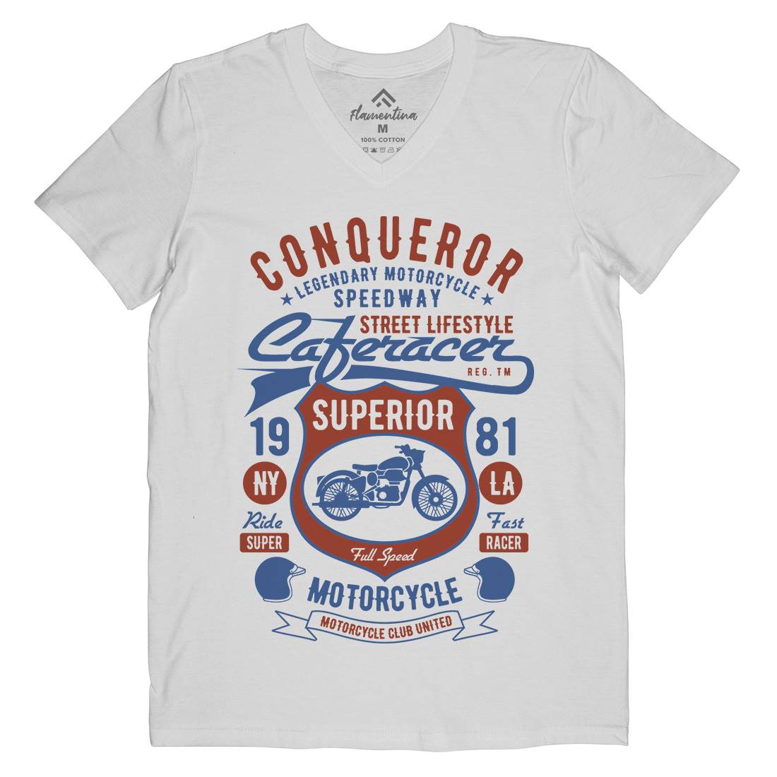 Conqueror Speedway Mens V-Neck T-Shirt Motorcycles B398