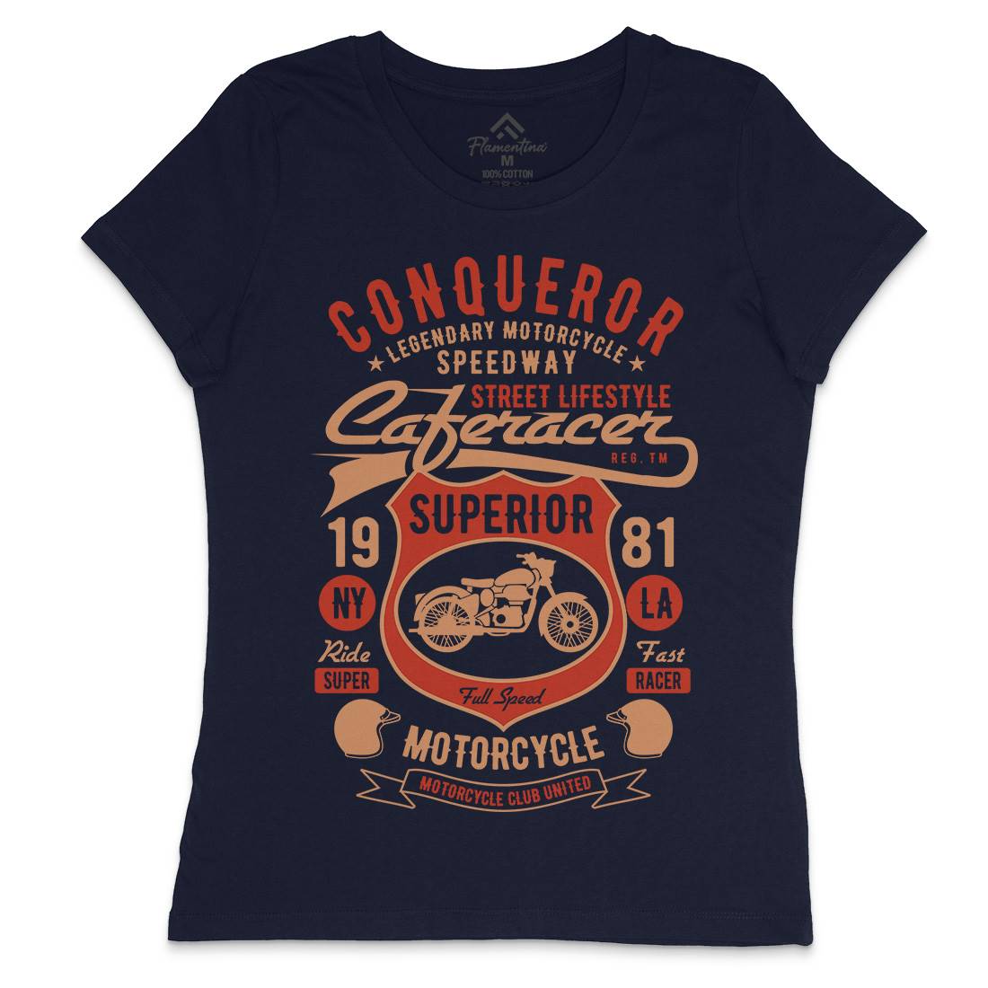 Conqueror Speedway Womens Crew Neck T-Shirt Motorcycles B398