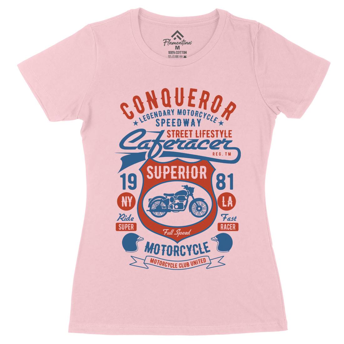Conqueror Speedway Womens Organic Crew Neck T-Shirt Motorcycles B398