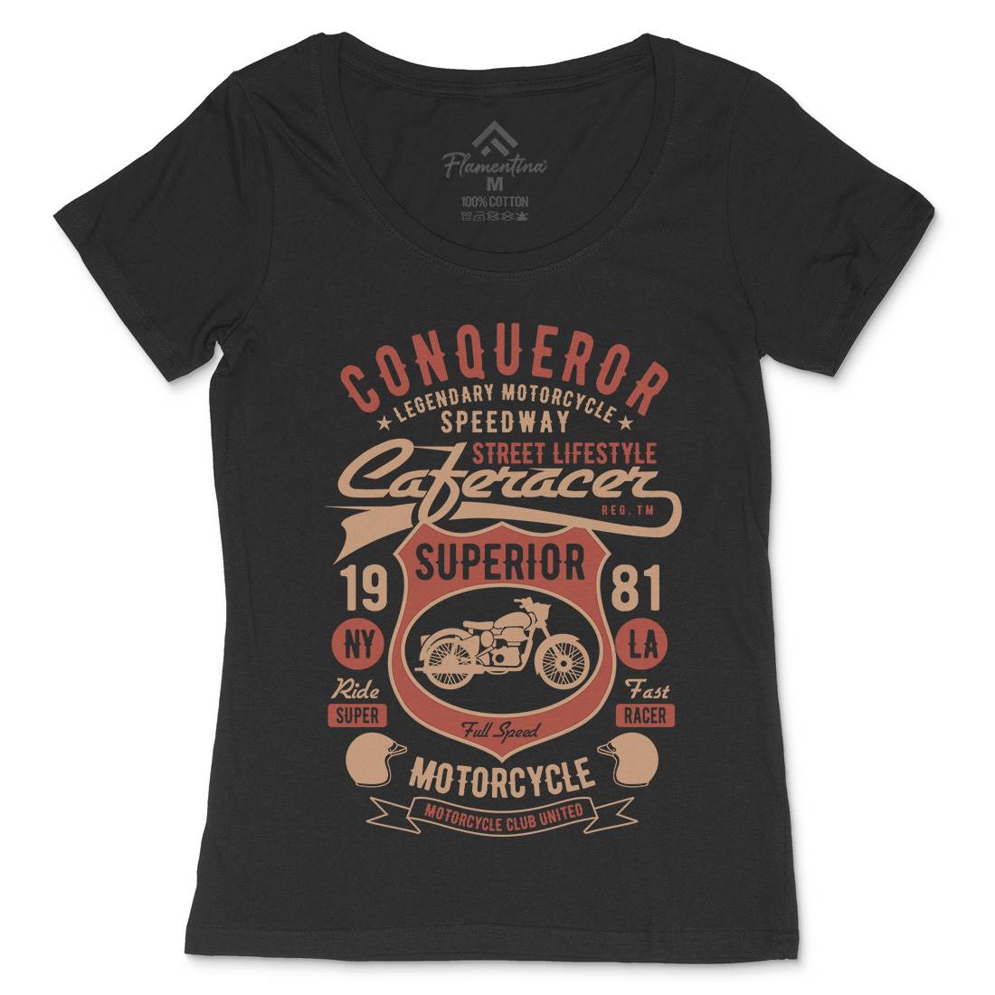Conqueror Speedway Womens Scoop Neck T-Shirt Motorcycles B398