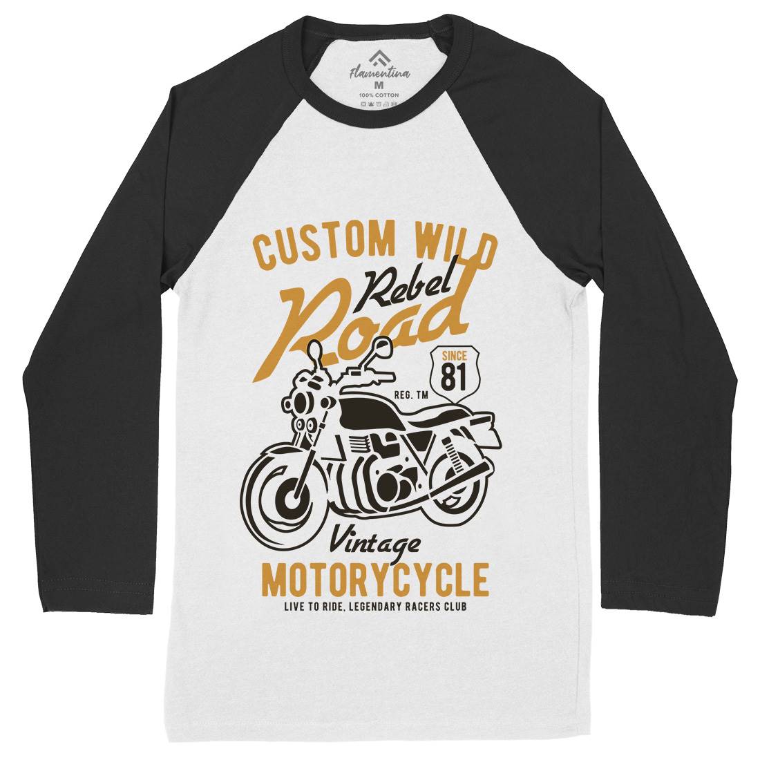 Custom Wild Mens Long Sleeve Baseball T-Shirt Motorcycles B399