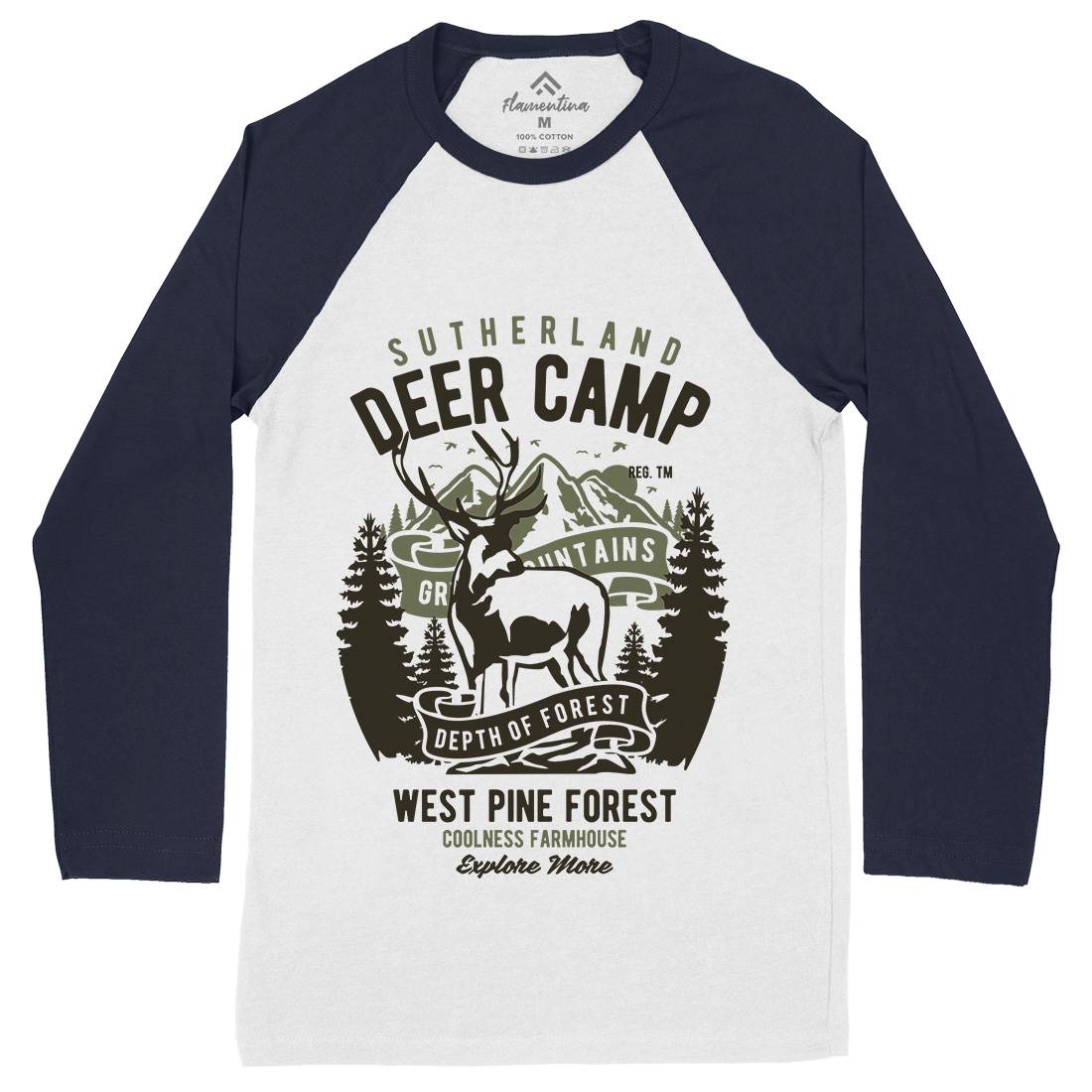 Deer Camp Mens Long Sleeve Baseball T-Shirt Animals B400