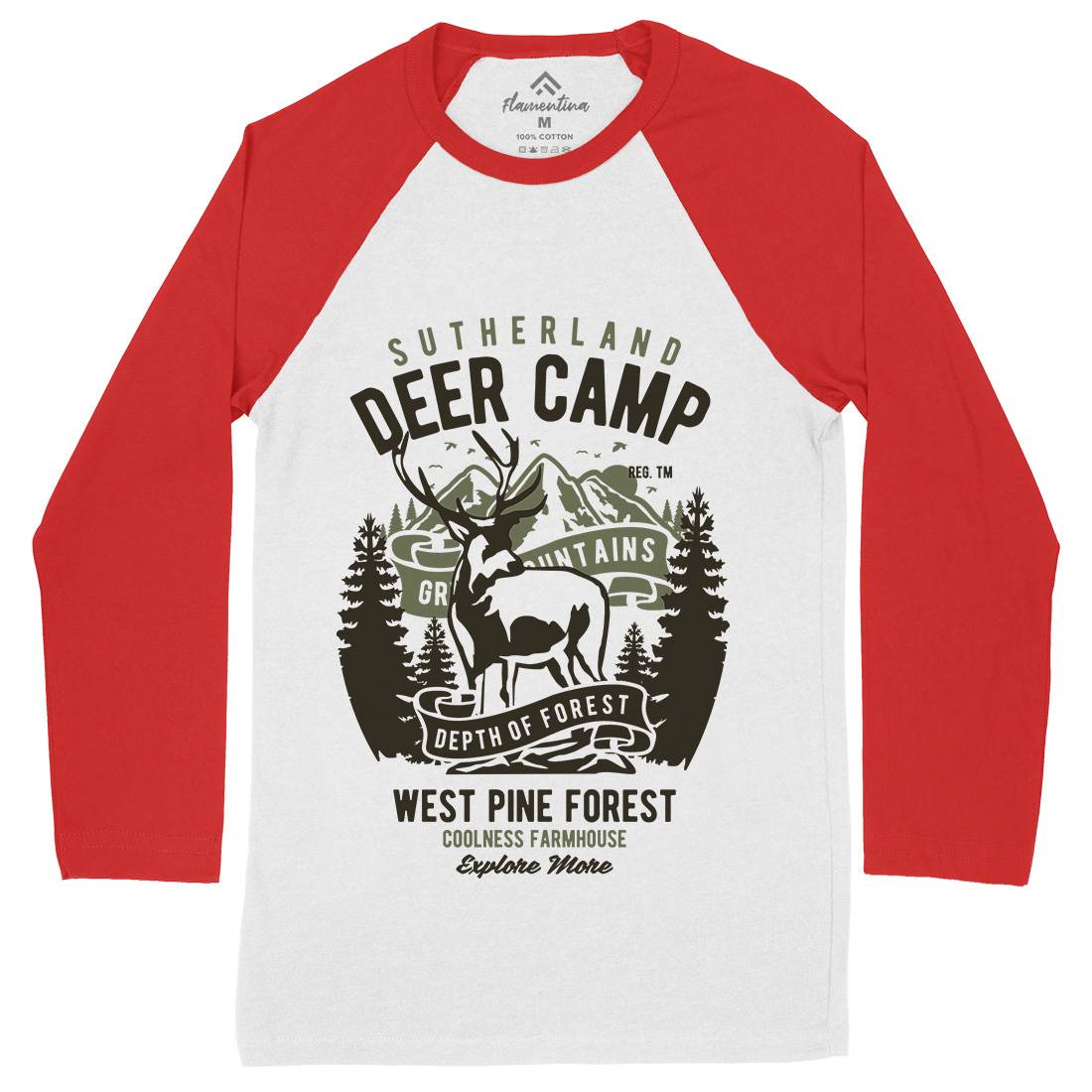 Deer Camp Mens Long Sleeve Baseball T-Shirt Animals B400