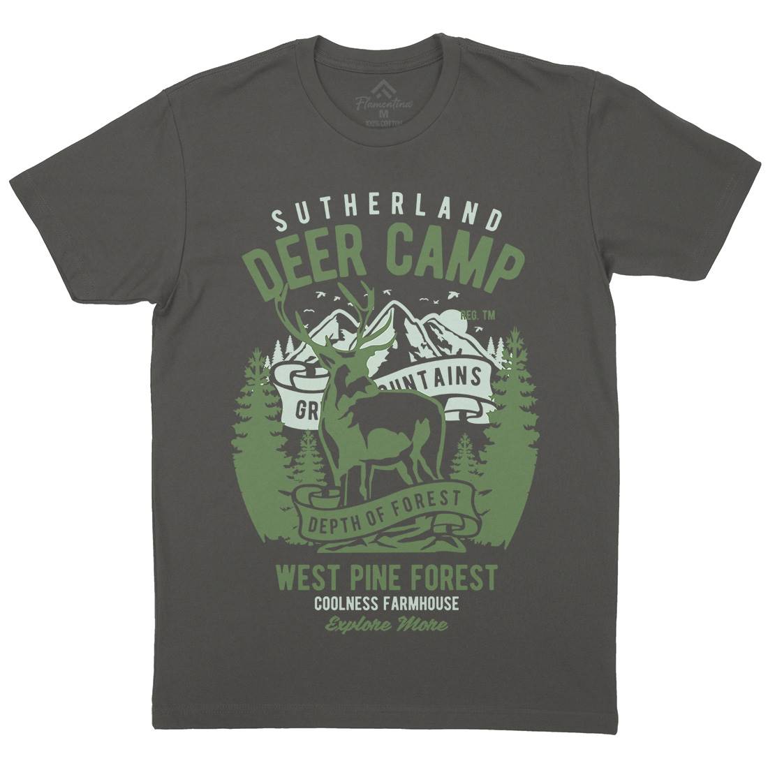 Deer Camp Mens Organic Crew Neck T-Shirt Animals B400
