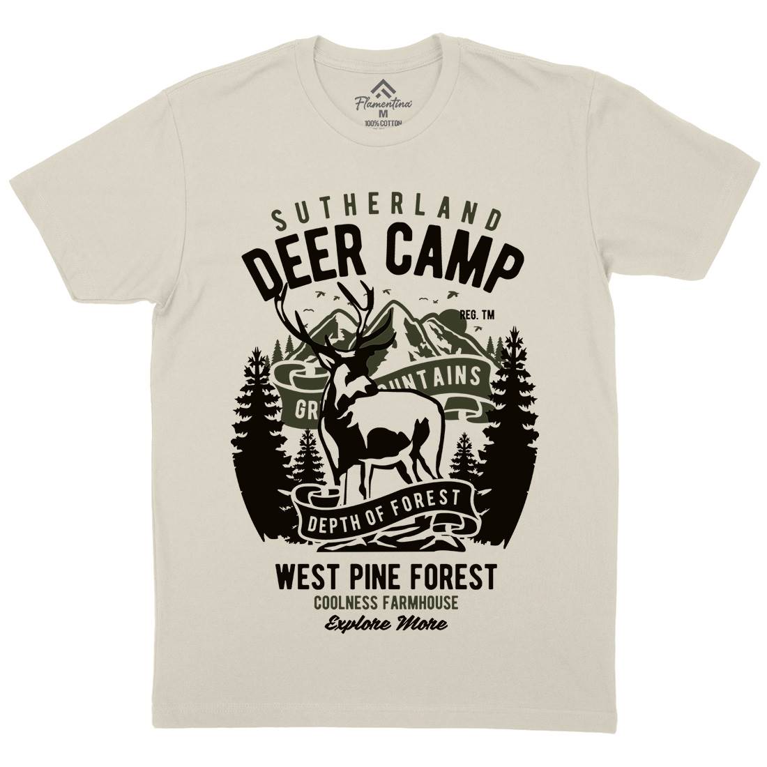 Deer Camp Mens Organic Crew Neck T-Shirt Animals B400