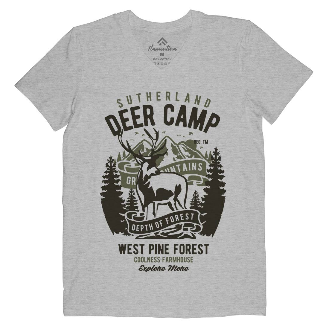 Deer Camp Mens Organic V-Neck T-Shirt Animals B400