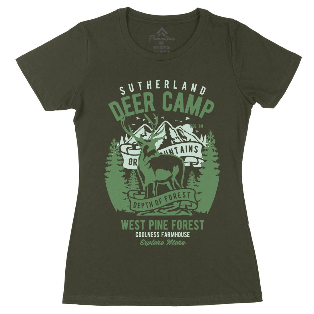 Deer Camp Womens Organic Crew Neck T-Shirt Animals B400