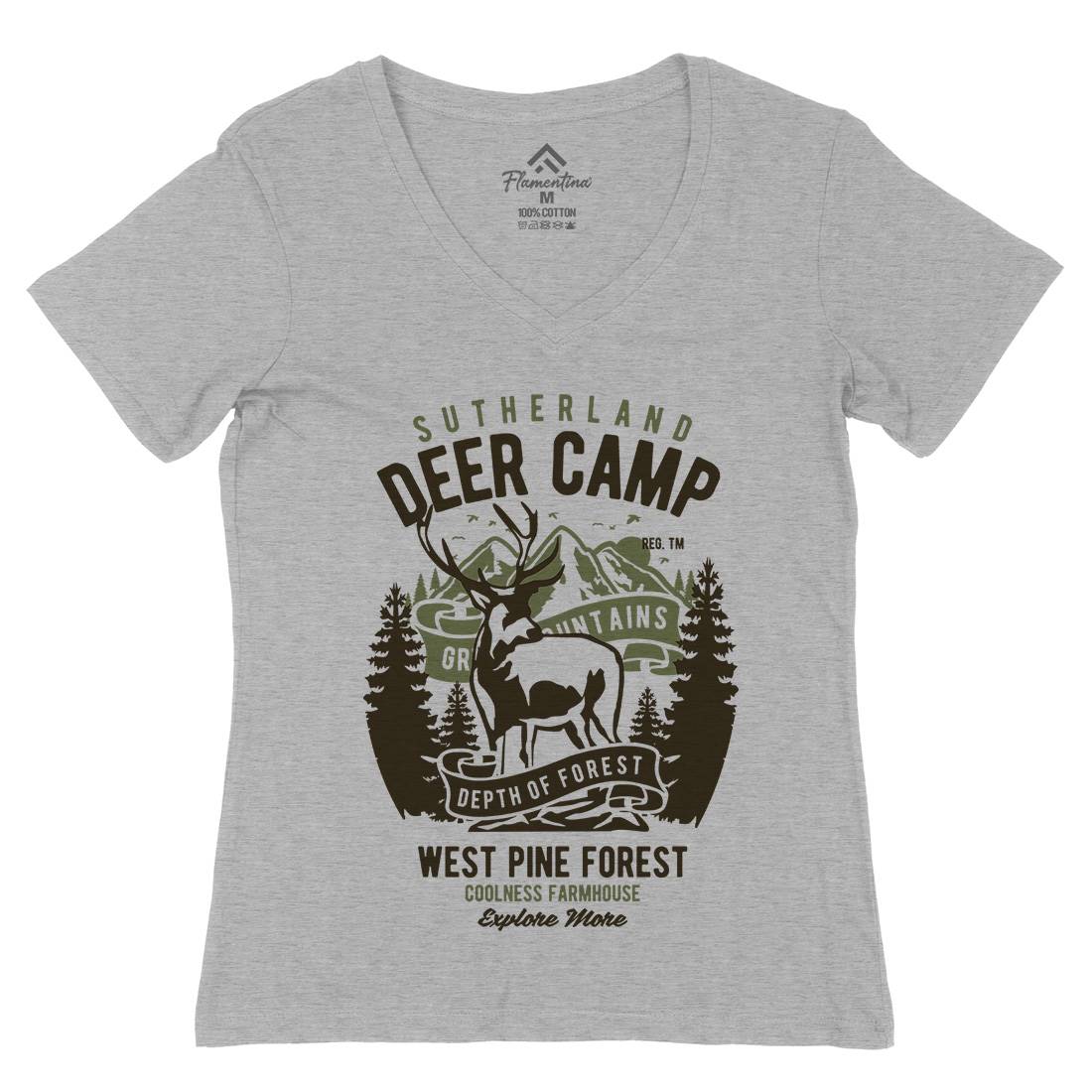 Deer Camp Womens Organic V-Neck T-Shirt Animals B400