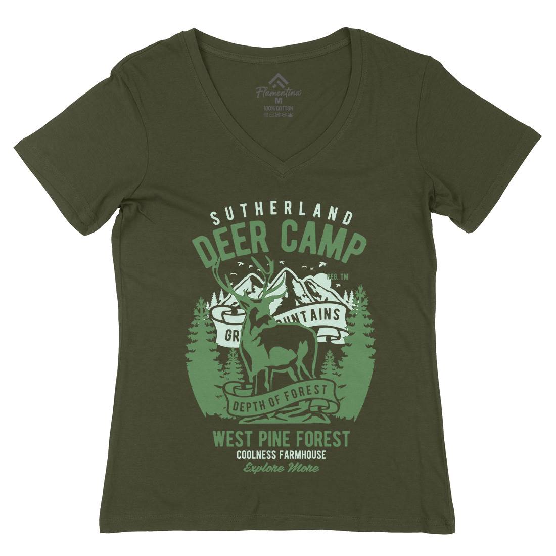 Deer Camp Womens Organic V-Neck T-Shirt Animals B400