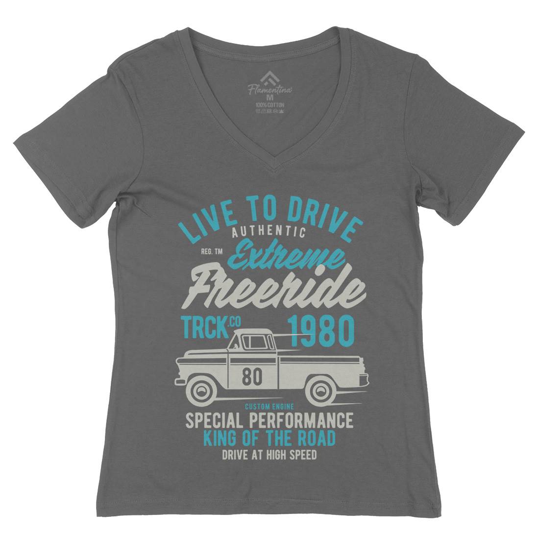 Extreme Freeride Truck Womens Organic V-Neck T-Shirt Cars B401