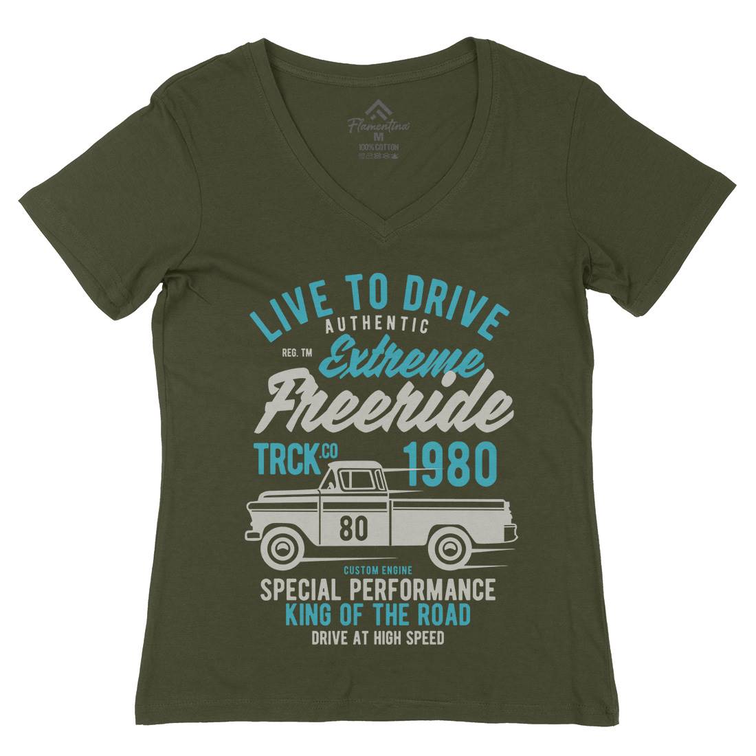 Extreme Freeride Truck Womens Organic V-Neck T-Shirt Cars B401